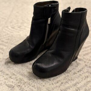 RICK OWENS Women's Black Leather Concealed Platform Wedge Ankle Boots 39